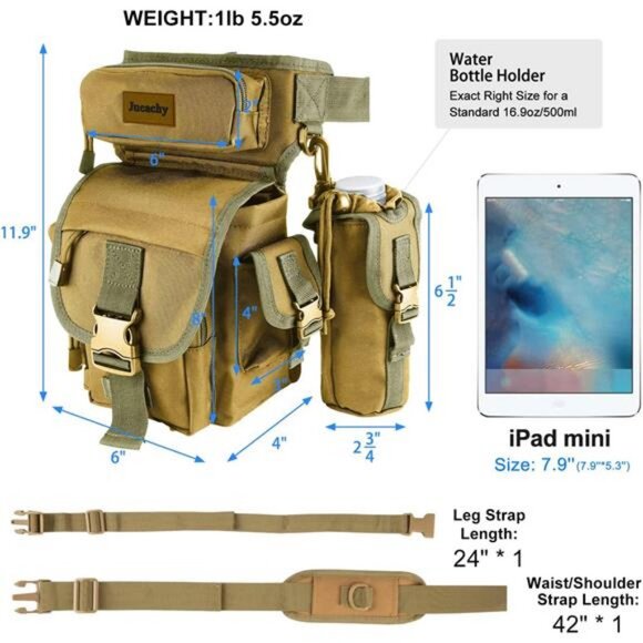 Drop Leg Bag for Men Tactical Metal Detecting Thigh Pack with Water Bottle Pouch - Picture 5 of 7